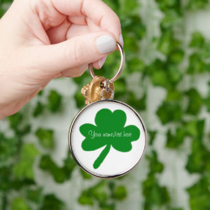 Irish Shamrock Premium Large Keychain anpassar den Rund Silverfärgad Nyckelring