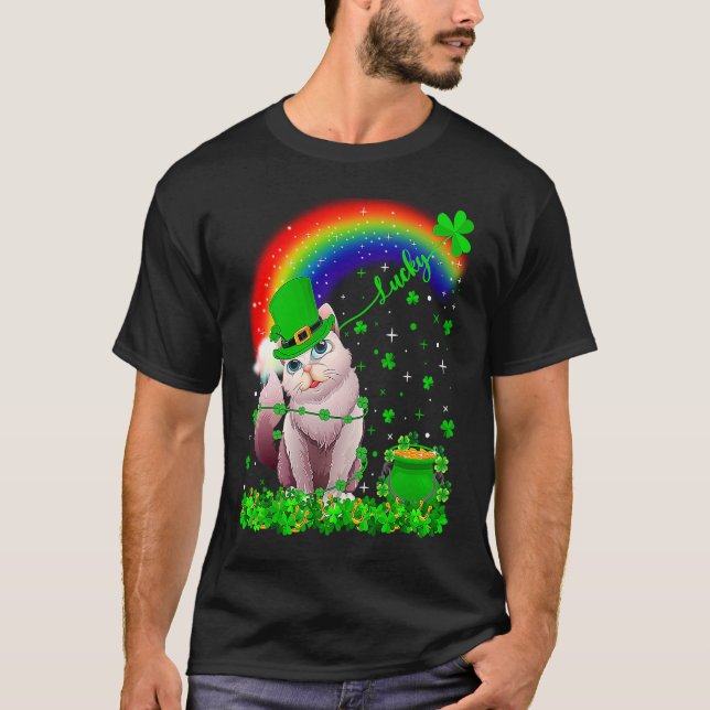 Irish Shamrock Rainbow Lucky Balinese Cat St Patri T Shirt (Framsida)