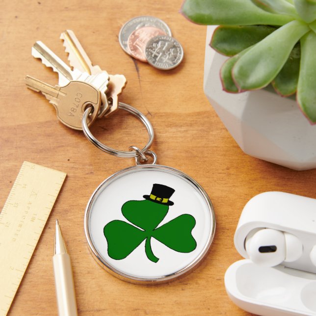 Irish Shamrock  Rund Silverfärgad Nyckelring (Skrivbord)
