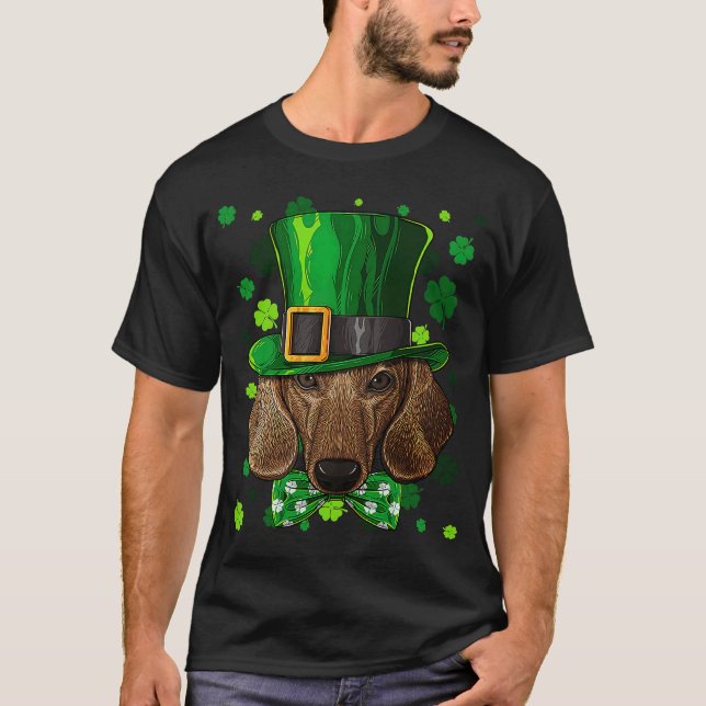 Irish Shamrock St patrick's day Dachshund Coola T Shirt (Framsida)