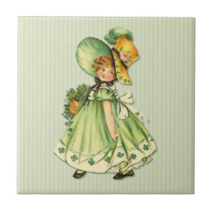 Irish Shamrock Stroll Girl Kakelplatta