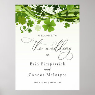 Irish Shamrock Swirls Bröllop Welcome Sign Poster