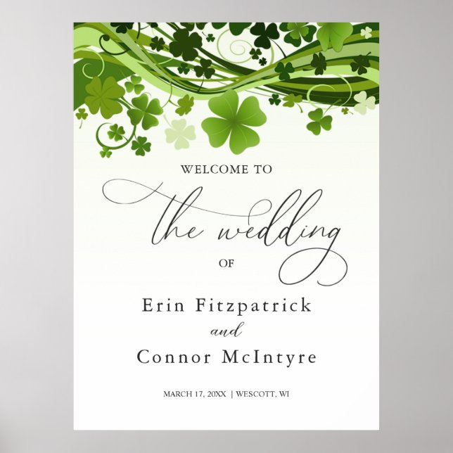 Irish Shamrock Swirls Bröllop Welcome Sign Poster (Framsidan)