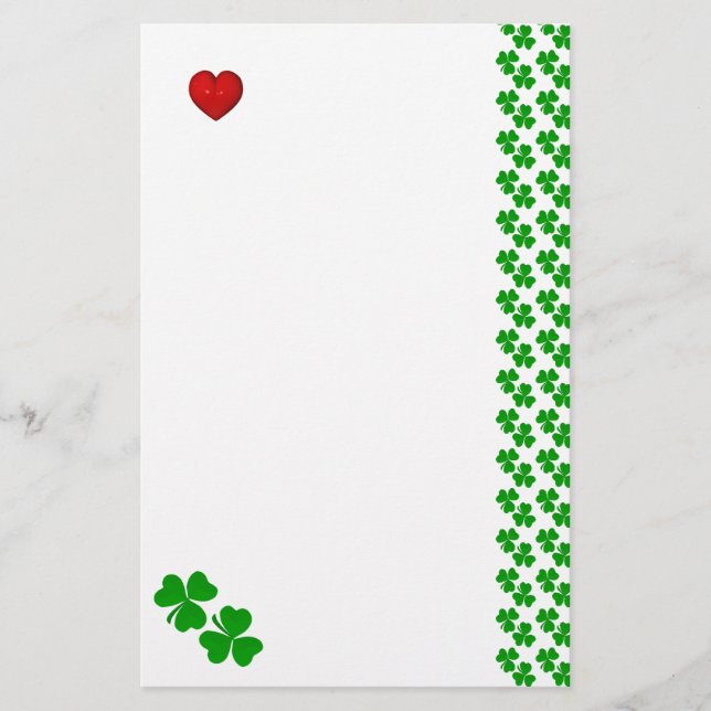 Irish Shamrocks with red eart Stationery Brevpapper (Framsida)