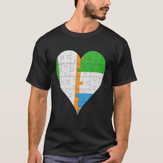 Irish Sierra Leonean Flagga Heart T Shirt (Framsida)