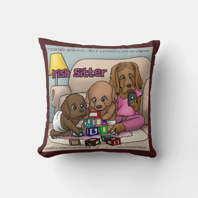 Irish Sitter - Hundar som Babysit Tecknad Pillow Kudde (Framsida)