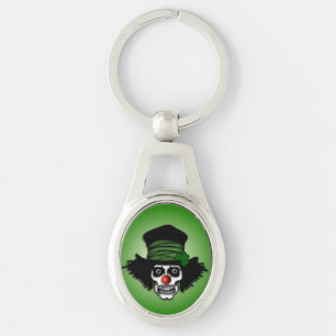Irish Skeleton Clown Grönt Ovalt Silverfärgad Nyckelring