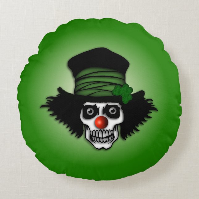 Irish Skeleton Clown Grönt Rund Kudde (Framsidan)