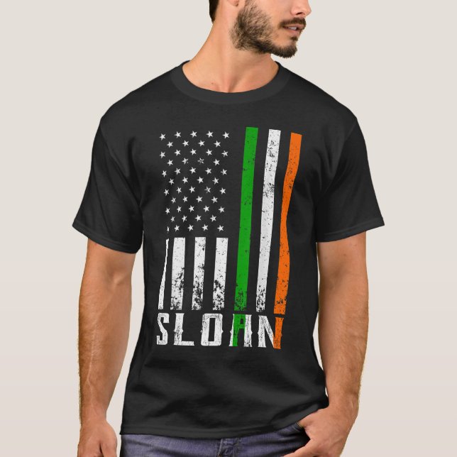 Irish SLOAN Family American Flagga Ireland Flagga T Shirt (Framsida)
