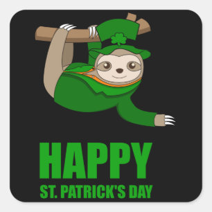 IRISH SLOTH Lycklig St patricks day Gift Kids Fyrkantigt Klistermärke