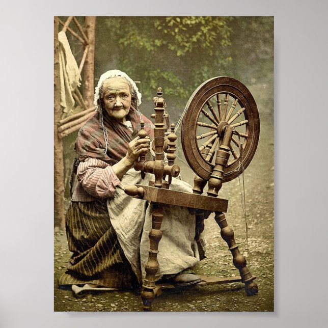 Irish Spinner and Spinning Wheel. Co. Galway, Irel Poster (Framsidan)
