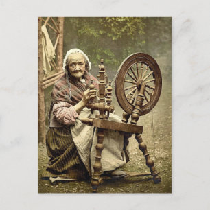 Irish Spinner and Spinning Wheel. Co. Galway, Irel Vykort