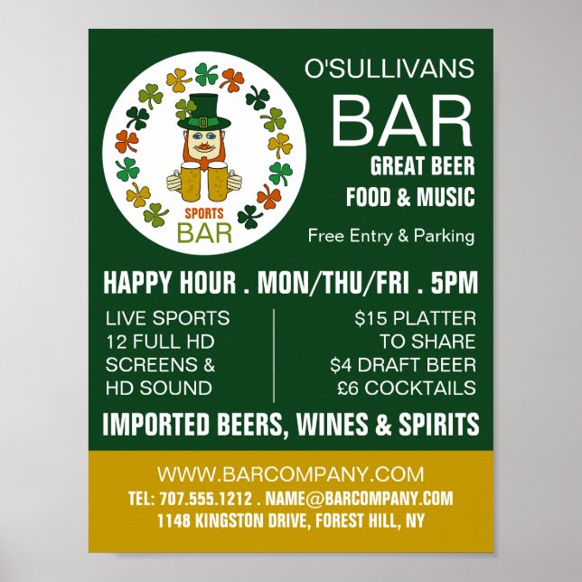 Irish Sports Pub, Pub/Brewery Advertising Poster (Framsidan)