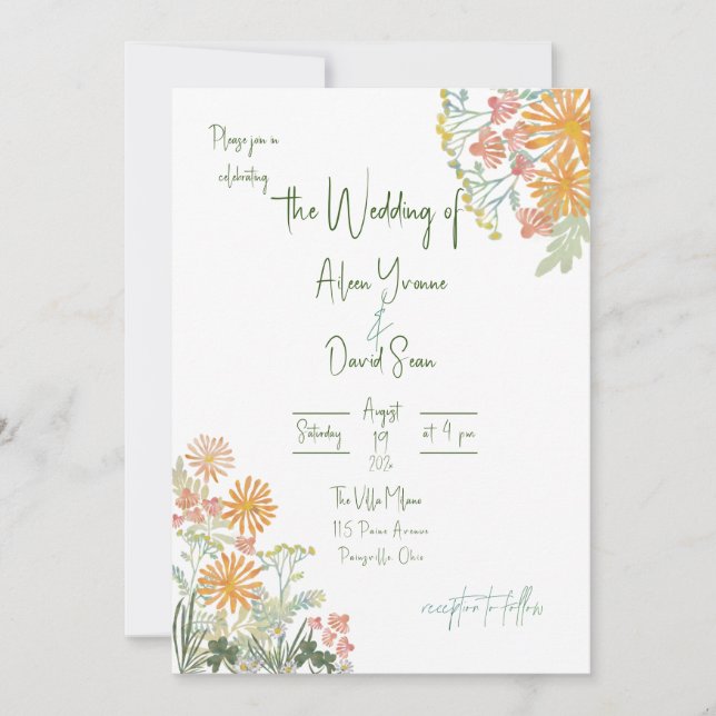Irish Springtime Daisy Bröllop Inbjudningar (Framsida)