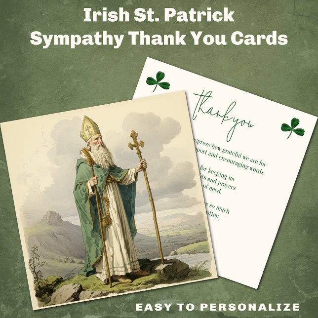 Irish St. Patrick Religiösa Sympathy Condolence Tack Kort (Easy to personalize St. Patrick Sympathy Thank you cards)