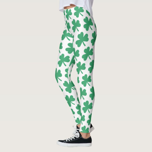Irish St patricks day Grönt Shamrock Mönster Leggings (Vänster)