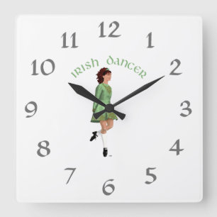 Irish Step Dancer - Grönt Fyrkantig Klocka