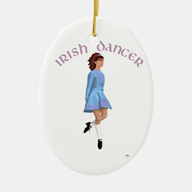 Irish Step Dancer Light Blue Julgransprydnad Keramik (Framsidan)