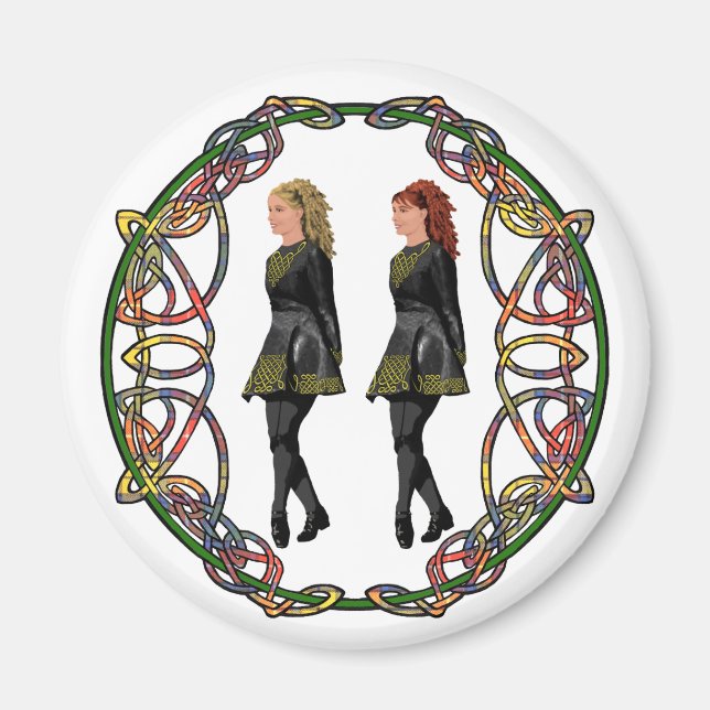 Irish Step Dancers in Celtic Knotwork Surround Magnet (Framsidan)