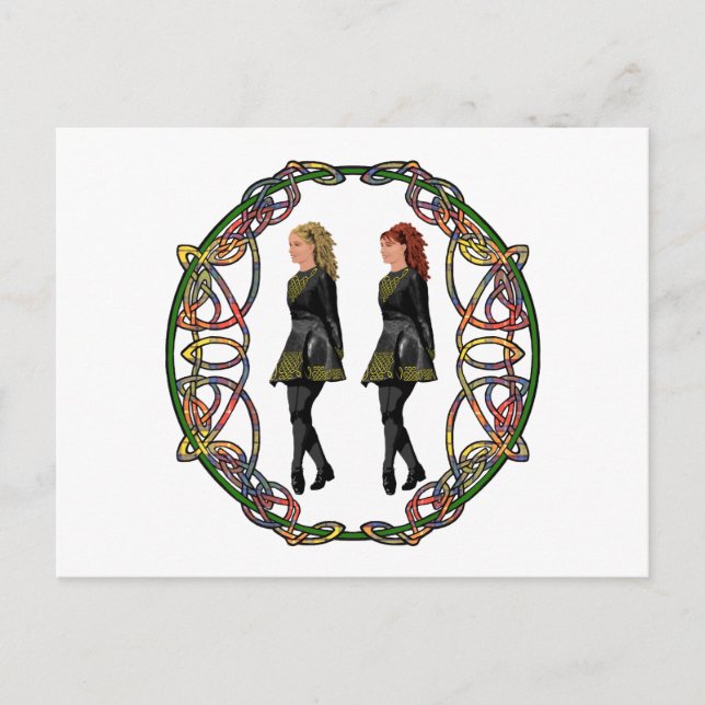 Irish Step Dancers in Celtic Knotwork Surround Vykort (Framsida)