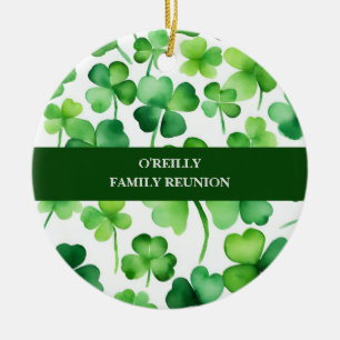 Irish Surname Watercolor Shamrock Julgransprydnad Keramik