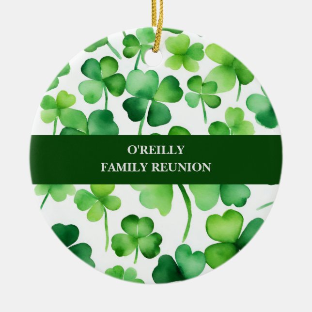 Irish Surname Watercolor Shamrock Julgransprydnad Keramik (Framsidan)