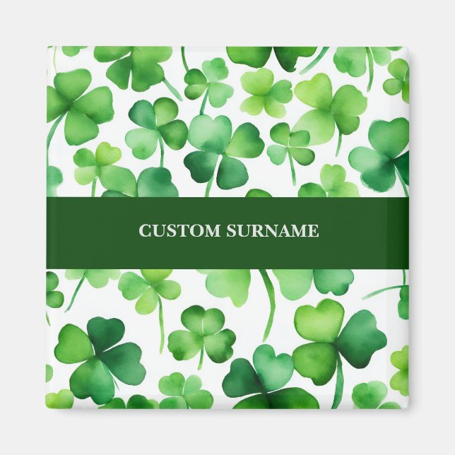 Irish Surname Watercolor Shamrock Magnet (Framsidan)
