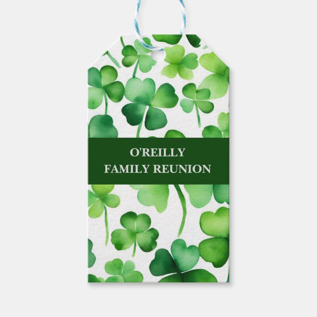 Irish Surname Watercolor Shamrock Presentetikett (Framsidan)