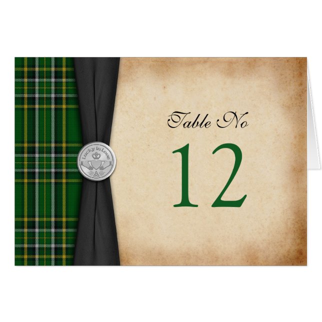 Irish Tartan Celtic Claddagh Bröllop Bord Card Hälsningskort (Framsidan Horizontal)