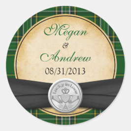 Irish Tartan Celtic Claddagh Lucky Bröllop Runt Klistermärke