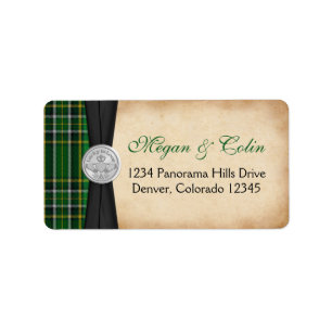Irish Tartan Claddagh Bröllop Return Address Label Adressetikett