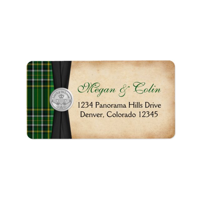 Irish Tartan Claddagh Bröllop Return Address Label Adressetikett (Framsidan)