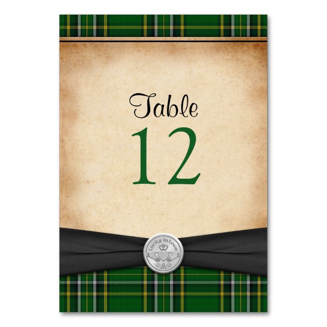 Irish Tartan Claddagh Celtic Bröllop Bord Card Bordsnummer (Framsidan)