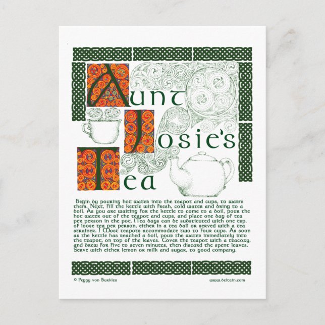 Irish Tea Recipe on Celtic Knotwork Postcards Vykort (Framsida)
