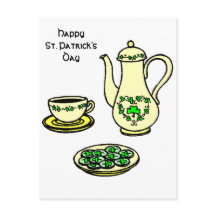 Irish Tea Set Lycklig St. Patrick's Day Postcard
