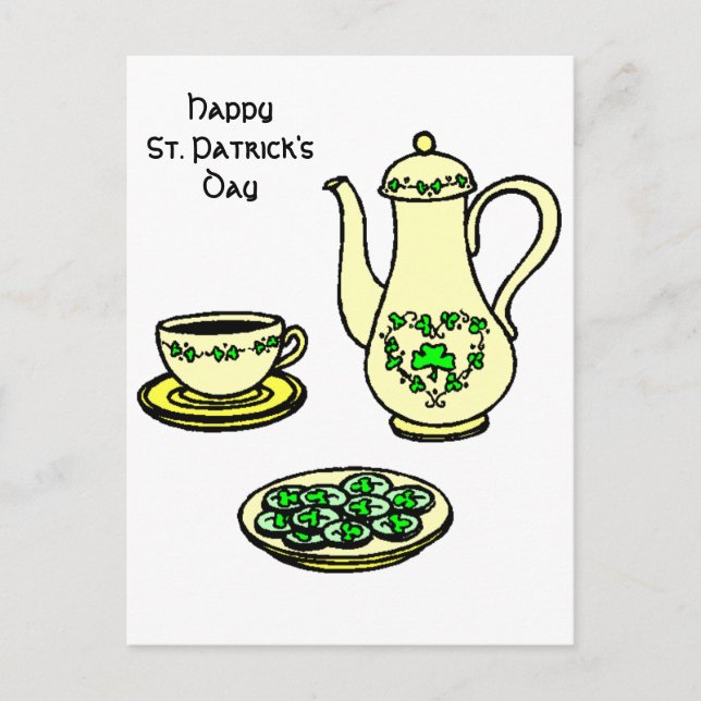 Irish Tea Set Lycklig St. Patrick's Day Postcard Vykort (Framsida)