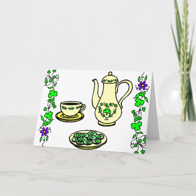Irish Tea Set St. Patrick's Day Greeting Card Kort (Framsida)