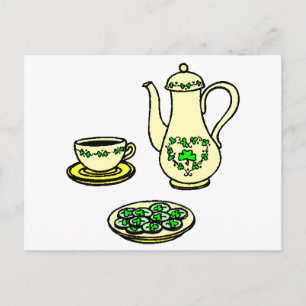 Irish Tea Set St. Patrick's Day Postcard Vykort