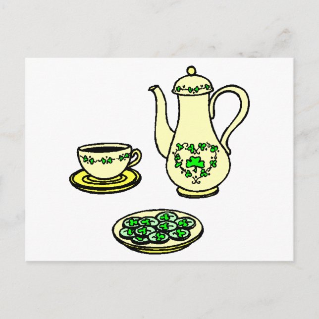 Irish Tea Set St. Patrick's Day Postcard Vykort (Framsida)