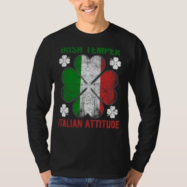 Irish Temper Italy Attitude Sahmrock St Patricks T Shirt (Framsida)