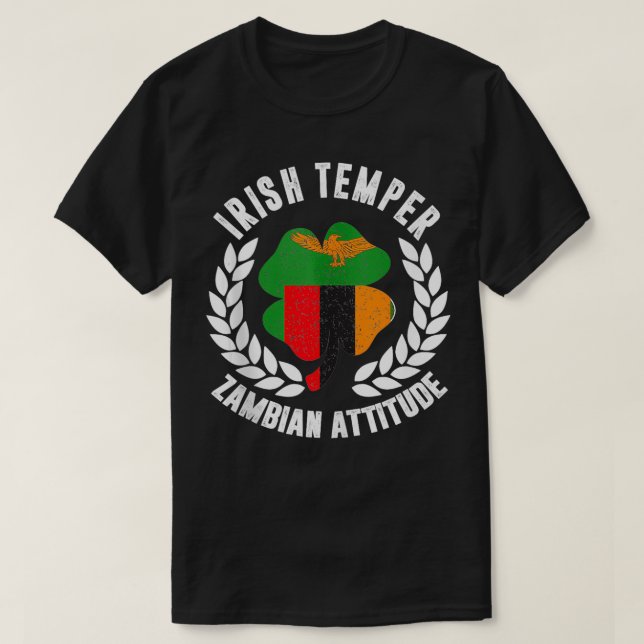 Irish Temper Zambian Attitude Flagga St Patricks T Shirt (Design framsida)