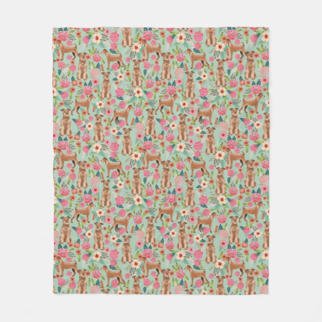 Irish Terrier Blommigt Blanket - söt hundar kasta Fleecefilt (Framsidan)