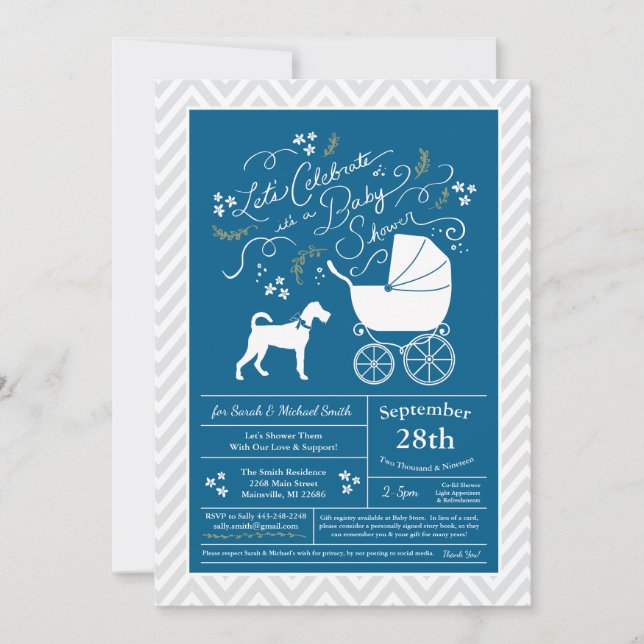 Irish Terrier Hund Baby Shower Blue Boy Inbjudningar (Framsida)