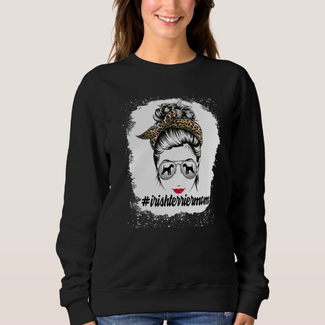 Irish Terrier Hund Mamma Bleached Messy Bun Leopar T Shirt (Framsida)