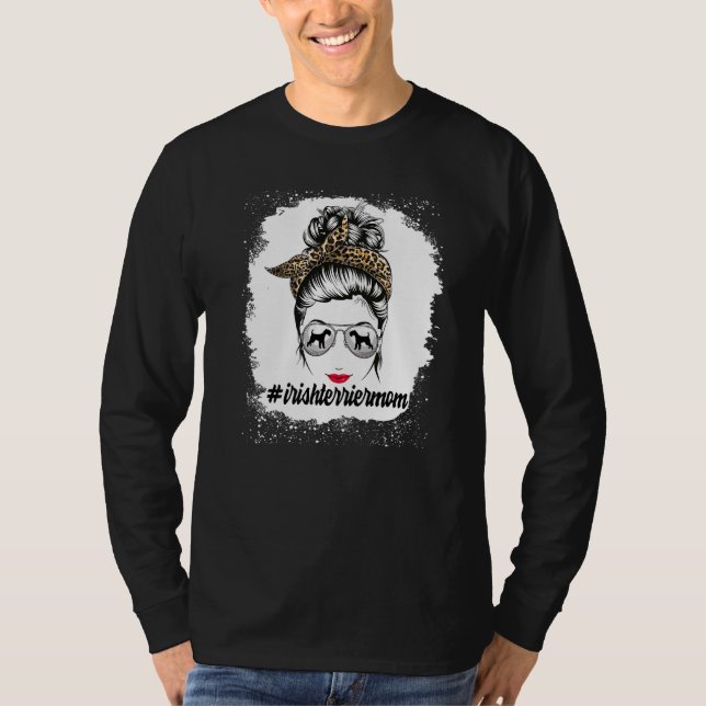 Irish Terrier Hund Mamma Bleached Messy Bun Leopar T Shirt (Framsida)