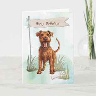 Irish Terrier-Hund utomhus under födelsedagstecken Kort
