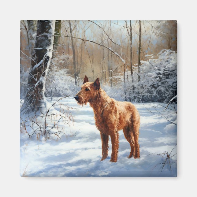 Irish Terrier Låt det snöa jul Magnet (Framsidan)
