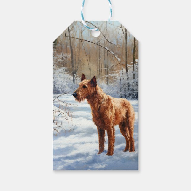 Irish Terrier Låt det snöa jul Presentetikett (Framsidan)
