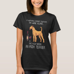 Irish Terrier och Vin Rolig hund Passande T Shirt