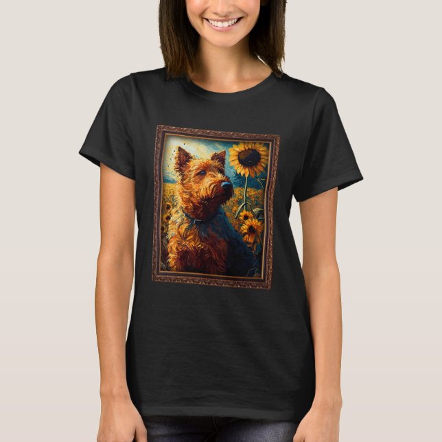 Irish Terrier Painting Solrosblommor Flower Mamma  T Shirt (Framsida)